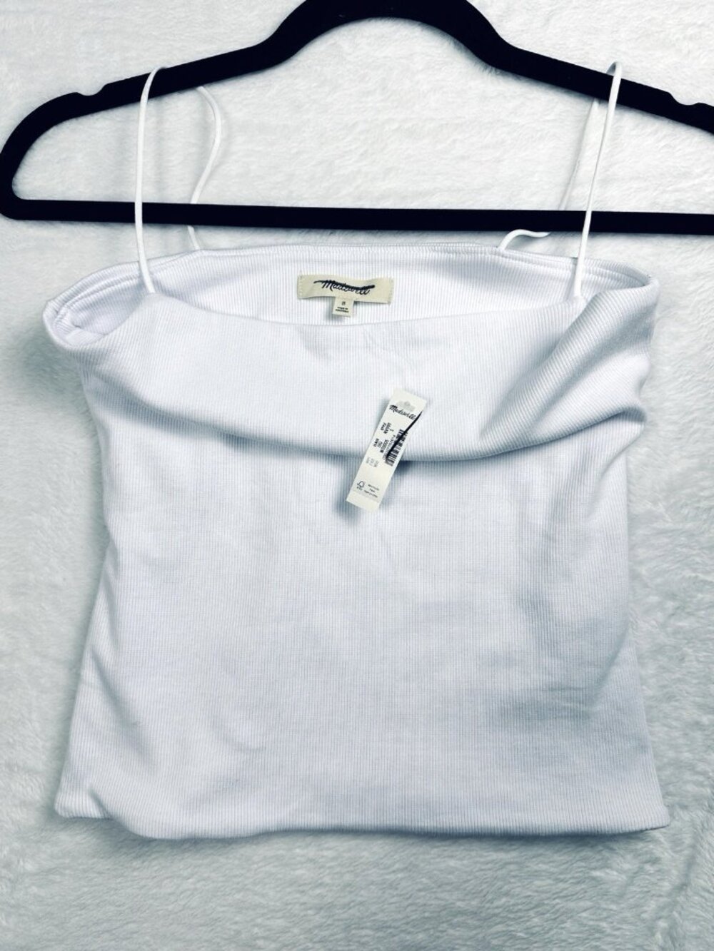 Madewell White Ribbed Square Neck Tank Top Small Spaghetti Strap Fitted NWT - Picture 4 of 8